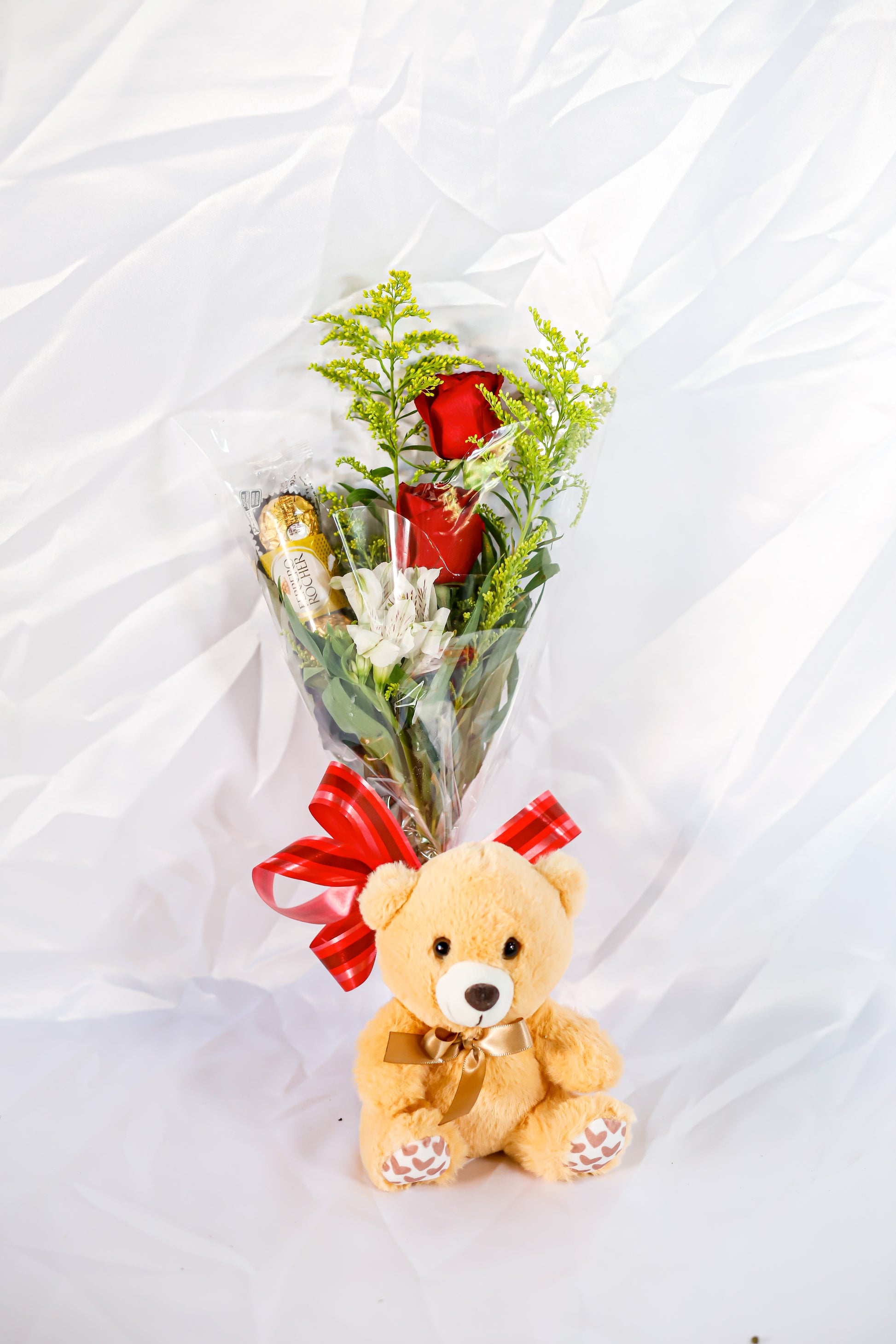 Arranjo 2 rosas, chocolate