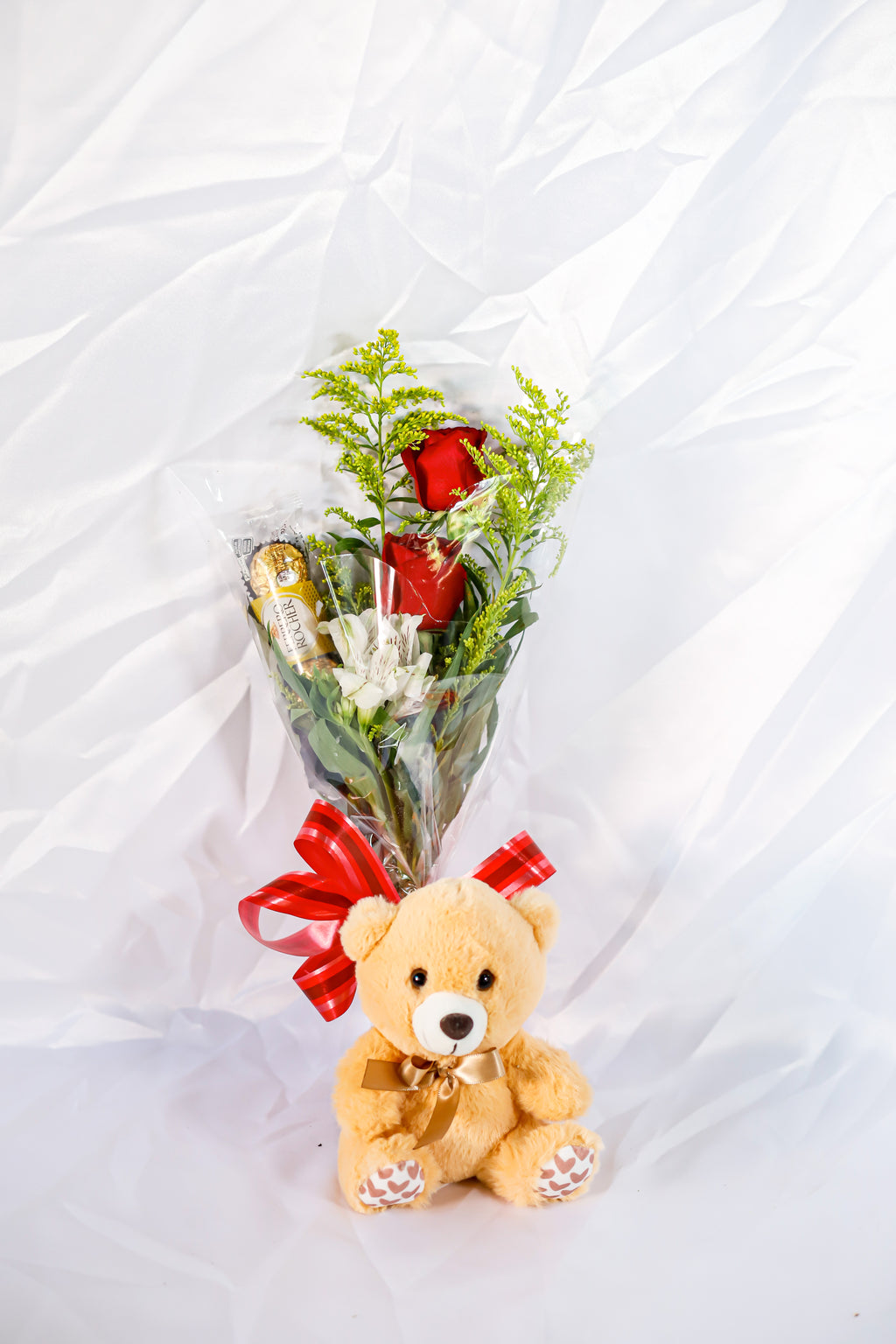 Arranjo 2 rosas, chocolate