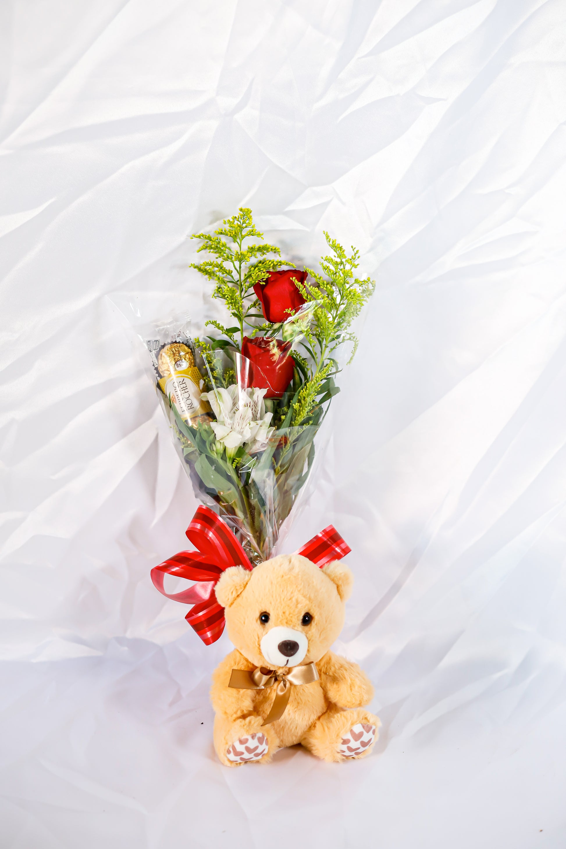 Arranjo 2 rosas, chocolate