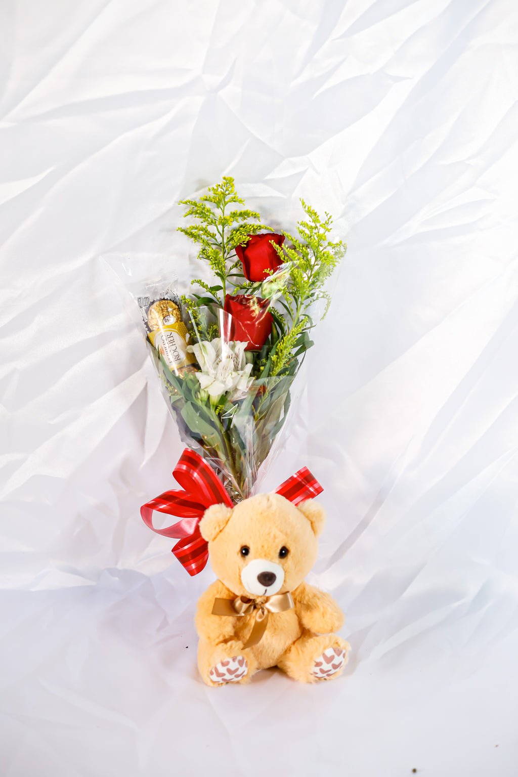 Arranjo 2 rosas, chocolate